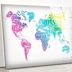 Tempered Glass Wall Decor Glass Printing Wall Hangings Abstract Colorful World Map Art