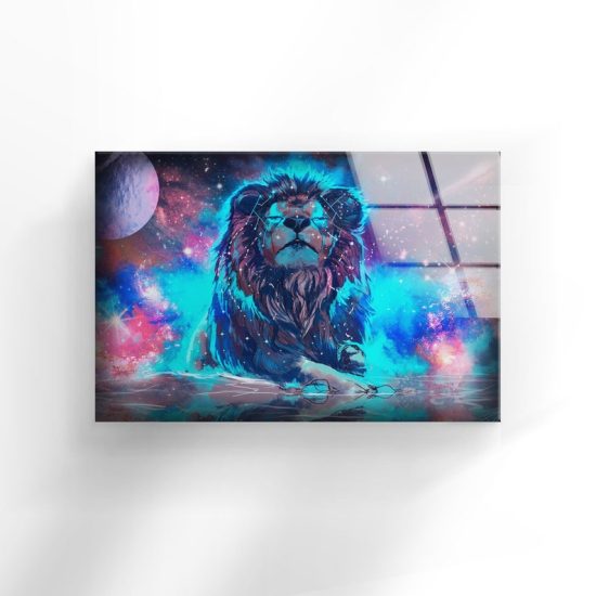 Tempered Glass Wall Decor Glass Printing Wall Hangings Abstract Cool Neon Lion 1