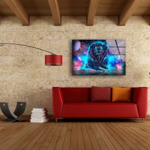 Tempered Glass Wall Decor Glass Printing Wall Hangings Abstract Cool Neon Lion 2