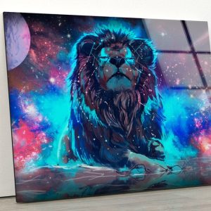 Tempered Glass Wall Decor Glass Printing Wall Hangings Abstract Cool Neon Lion
