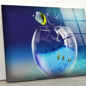 Tempered Glass Wall Decor Glass Printing Wall Hangings Abstract Fish Aquarium