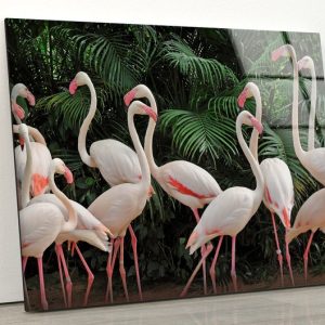 Tempered Glass Wall Decor Glass Printing Wall Hangings Abstract Flamingos