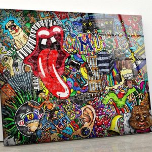 Tempered Glass Wall Decor Glass Printing Wall Hangings Abstract Graffiti