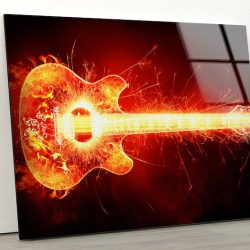 Tempered Glass Wall Decor Glass Printing Wall Hangings Abstract Guitar Rocknroll
