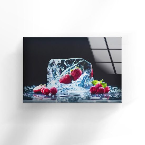 Tempered Glass Wall Decor Glass Printing Wall Hangings Abstract Ice Fruit Wall Art 1