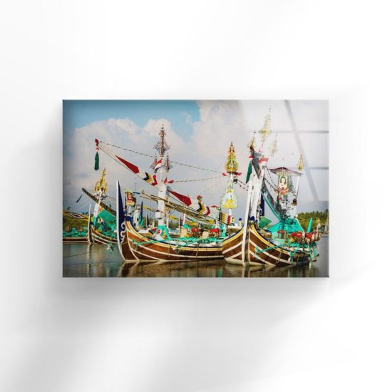 Tempered Glass Wall Decor Glass Printing Wall Hangings Abstract Indian Boat 1