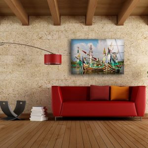 Tempered Glass Wall Decor Glass Printing Wall Hangings Abstract Indian Boat 2