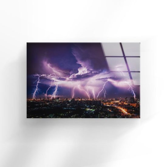 Tempered Glass Wall Decor Glass Printing Wall Hangings Abstract Lightning Storm 1