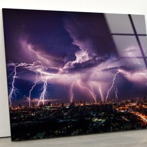 Tempered Glass Wall Decor Glass Printing Wall Hangings Abstract Lightning Storm