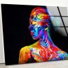 Tempered Glass Wall Decor Glass Printing Wall Hangings Abstract Neon Woman Wall Art