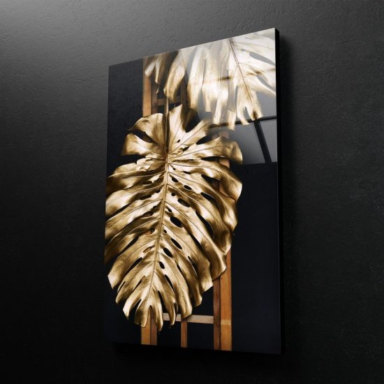 Tempered Glass Wall Decor Glass Printing Wall Hangings Abstract Palm Gold Leaf 1