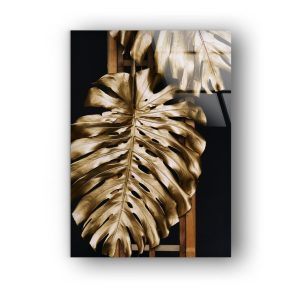 Tempered Glass Wall Decor Glass Printing Wall Hangings Abstract Palm Gold Leaf