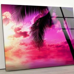 Tempered Glass Wall Decor Glass Printing Wall Hangings Abstract Pink Palm