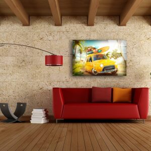 Tempered Glass Wall Decor Glass Printing Wall Hangings Abstract Retro Car Surf 1
