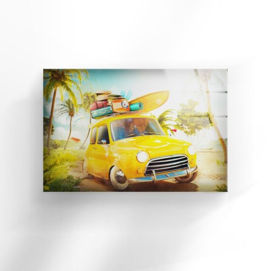 Tempered Glass Wall Decor Glass Printing Wall Hangings Abstract Retro Car Surf 2