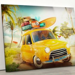 Tempered Glass Wall Decor Glass Printing Wall Hangings Abstract Retro Car Surf