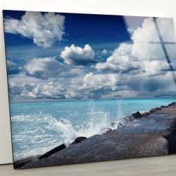 Tempered Glass Wall Decor Glass Printing Wall Hangings Abstract Sea Wave