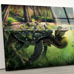Tempered Glass Wall Decor Glass Printing Wall Hangings Abstract See Turtle