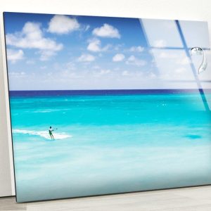 Tempered Glass Wall Decor Glass Printing Wall Hangings Abstract Surfing Sea Waves