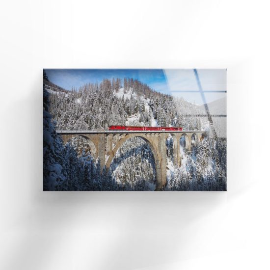 Tempered Glass Wall Decor Glass Printing Wall Hangings Abstract Train Mountain Wall Art 1