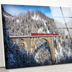 Tempered Glass Wall Decor Glass Printing Wall Hangings Abstract Train Mountain Wall Art