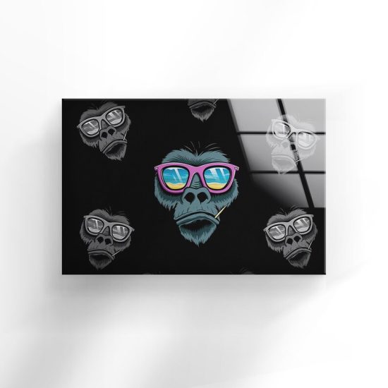 Tempered Glass Wall Decor Glass Printing Wall Hangings Monkey With Glasses 1