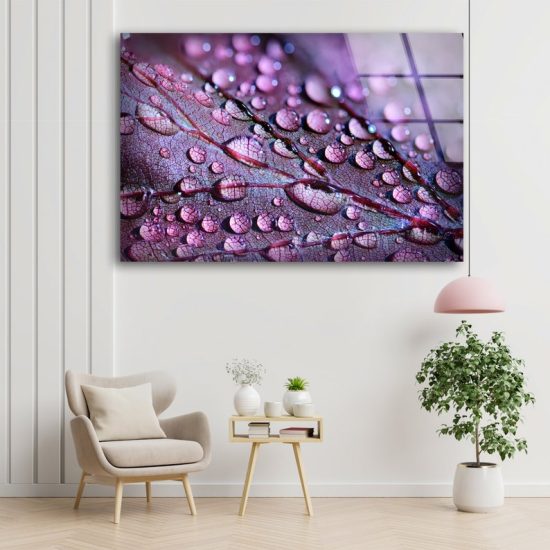 Tempered Glass Wall Decor Living Room Botanical Wall Art Leaves Wall Art Water Drop On The Leaf Wall Printing Flower Wall Art 1