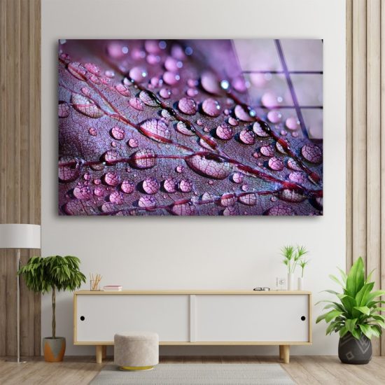 Tempered Glass Wall Decor Living Room Botanical Wall Art Leaves Wall Art Water Drop On The Leaf Wall Printing Flower Wall Art 2