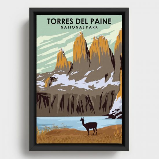 Torres Del Paine National Park Chile Vintage Minimal Travel Poster Canvas Print Wall Art Decor 1