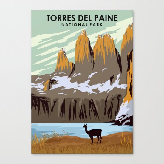 Torres Del Paine National Park Chile Vintage Minimal Travel Poster Canvas Print - Wall Art Decor