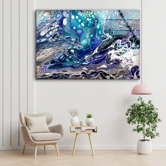 Turquise Blue Marble Wall Art Abstract Wall Art Glass Print 1