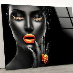 Uv Painted Glass Wall Art Natural And Vivid Wall Modern Wall Art Gold Lips