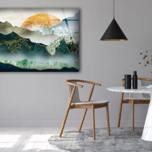 Uv Painted Glass Wall Art Nature And Vivid Wall Golden Mountain Abstract Art 1