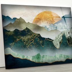Uv Painted Glass Wall Art Nature And Vivid Wall Golden Mountain Abstract Art