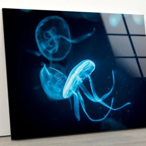 Uv Painted Glass Wall Art Nature And Vivid Wall Neon Jellyfish Wall Art