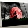 Uv Painted Glass Wall Art Nature And Vivid Wall Red Moon Wolf Wall Art