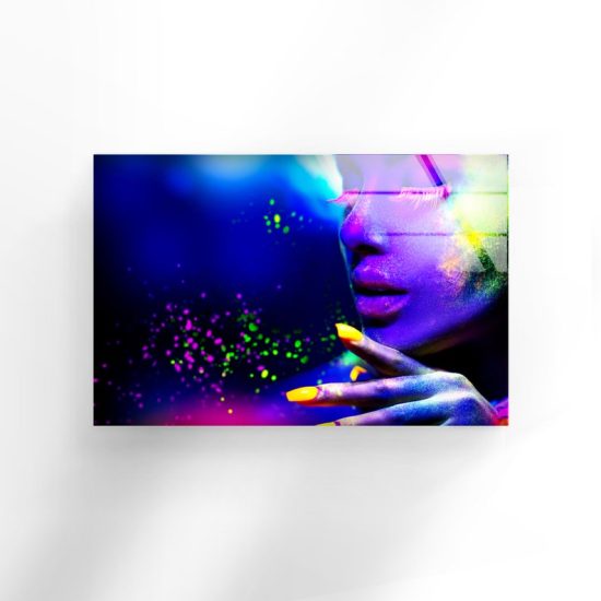 Uv Painted Glass Wall Art Portrait Of Woman Fluorescent Make Up Woman In Neon Light 2