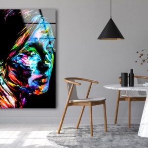 Uv Painted Glass Wall Art Tempered Glass Wall Art Abstract Portrait Of Woman Woman Art