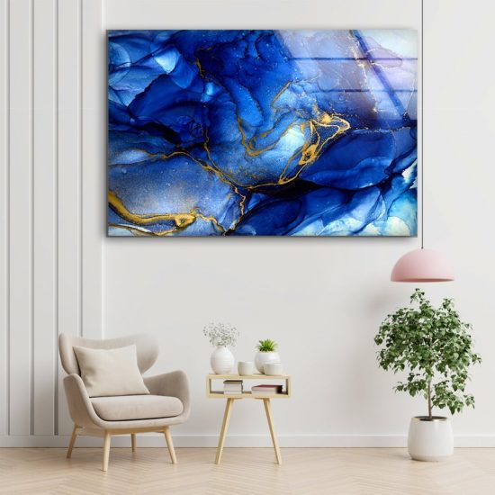 Uv Painted Glass Wall Art Tempered Glass Wall Art Blue Alcohol Ink Abstract Wall Art 1
