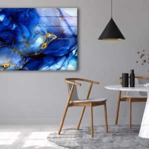 Uv Painted Glass Wall Art Tempered Glass Wall Art Blue Alcohol Ink Abstract Wall Art 2