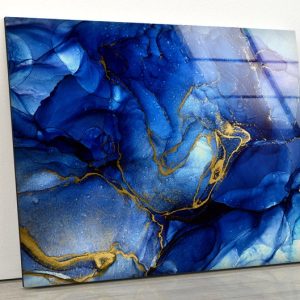 Uv Painted Glass Wall Art Tempered Glass Wall Art Blue Alcohol Ink Abstract Wall Art