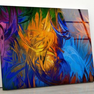 Uv Printing Natural And Vivid Wall Glass Wall Art Modern Abstract Art Colorful Leaf