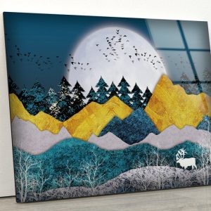 Uv Printing Natural And Vivid Wall Glass Wall Art Mountains White Moon Abstract Art