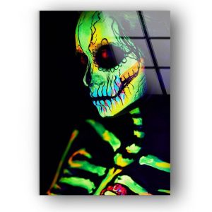 Uv Printing Natural And Vivid Wall Glass Wall Art Neon Skeleton Modern Abstract Art 1