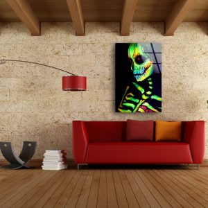 Uv Printing Natural And Vivid Wall Glass Wall Art Neon Skeleton Modern Abstract Art 2