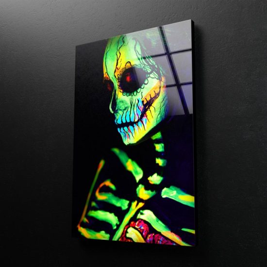 Uv Printing Natural And Vivid Wall Glass Wall Art Neon Skeleton Modern Abstract Art