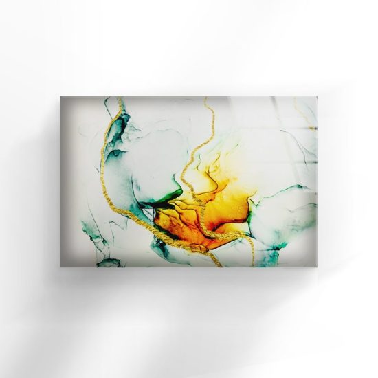 Uv Printing Natural Pattern And Vivid Wall Glass Wall Art Gold Luxury Abstract Art 1