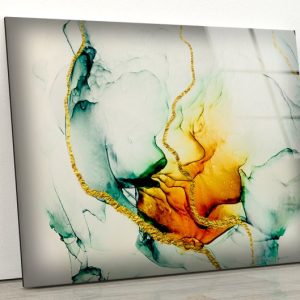 Uv Printing Natural Pattern And Vivid Wall Glass Wall Art Gold Luxury Abstract Art