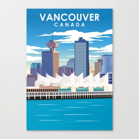 Vancouver Canada Vintage Minimal Travel Poster Canvas Print - Wall Art Decor