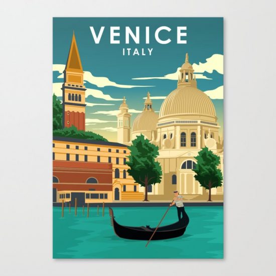 Venice Italy Minimal Vintage travel poster Canvas Print - Wall Art Decor